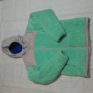 Girls teal/blu/grey reversible North Face coat XL